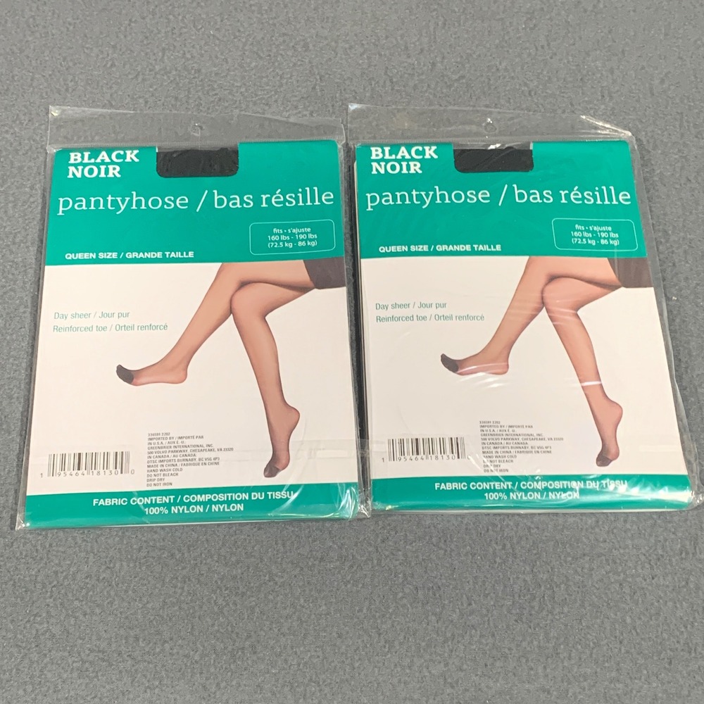 Greenbrier International 2 Pack Black Day Sheer Pantyhose Queen Size 160-190 lbs